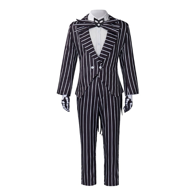 Astricos Jack Skellington Cosplay Costume - Striped Jacket & Pants Halloween Suit - Astricos