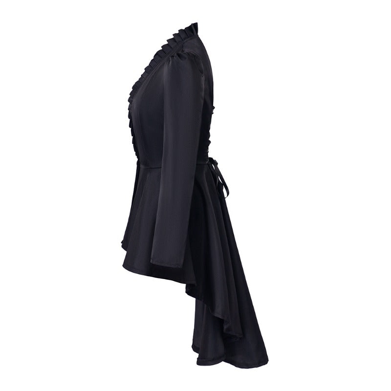 Elegant Gothic High-Low Cocktail Dress – Women's Medieval Cosplay Long Sleeve Bodycon Costume - Astricos