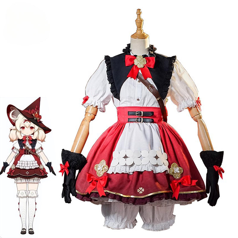 Astricos Cosplay Costume Genshin Impact Klee Little Witch Cute Dress Women Halloween Carnival Party Outfit with Hat - Astricos