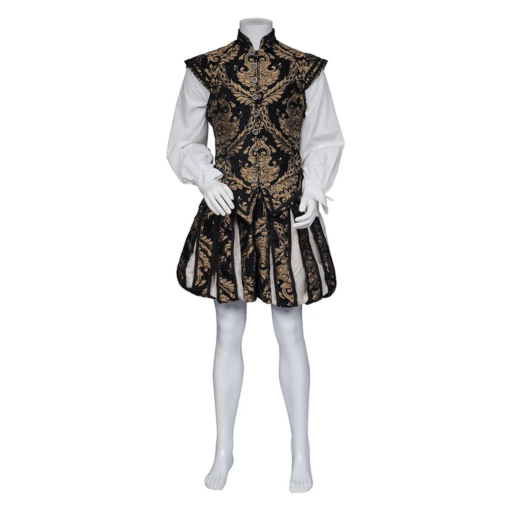 15th Century Astricos Renaissance Tudor Prince Costume - Luxurious Embroidered Vest & Pants Full Set - Astricos