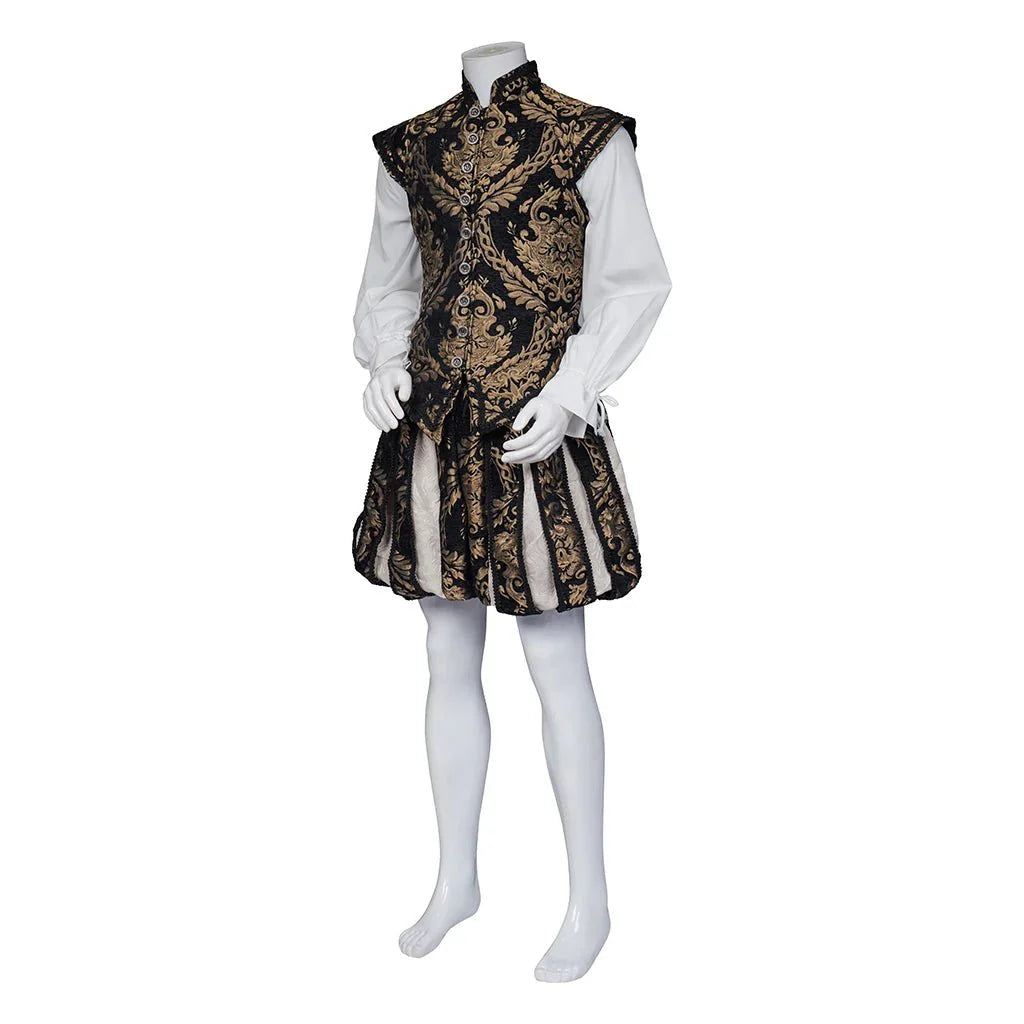 15th Century Astricos Renaissance Tudor Prince Costume - Luxurious Embroidered Vest & Pants Full Set - Astricos