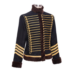 18th Century Men’s Astricos Tudor Coat - Elegant Black Gold Double-Breasted Warm Jacket - Astricos