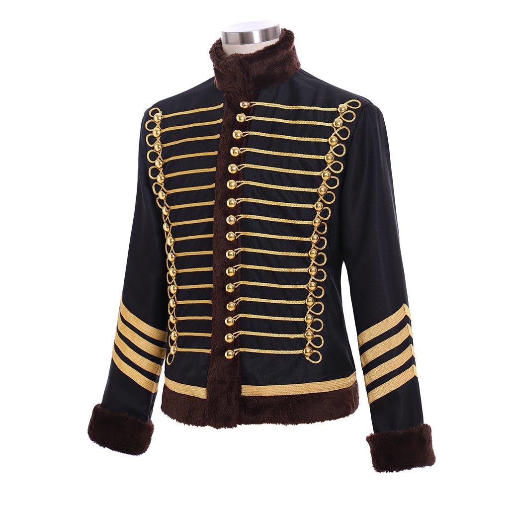 18th Century Men’s Astricos Tudor Coat - Elegant Black Gold Double-Breasted Warm Jacket - Astricos