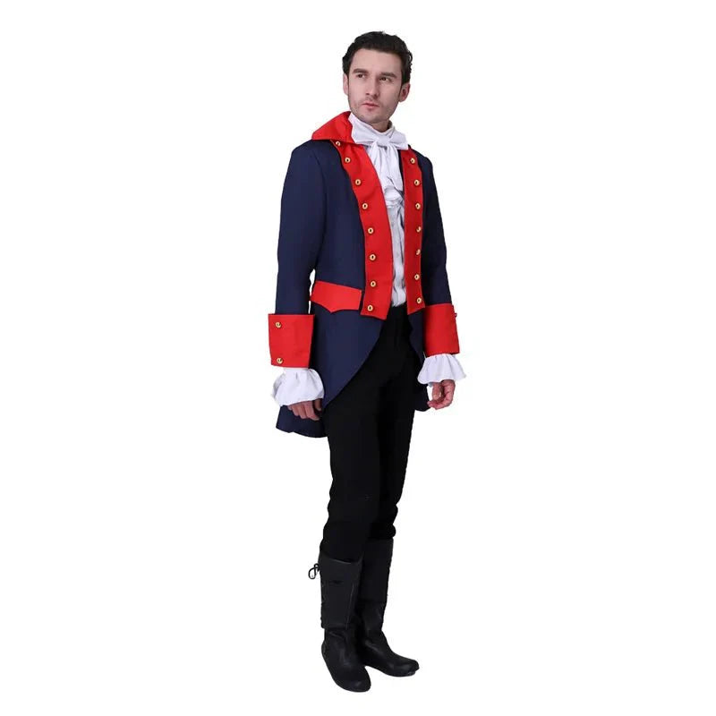 18th Century Inspired Men's Vintage Red Blue Coat - Astricos Royal Costume for Stage and Halloween - Astricos