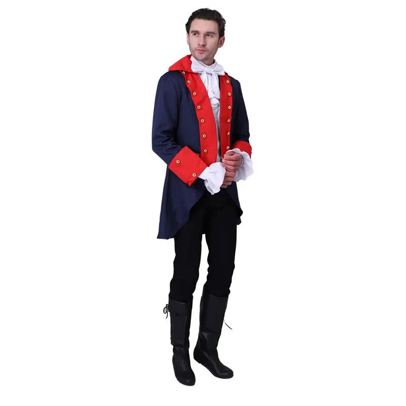 18th Century Inspired Men's Vintage Red Blue Coat - Astricos Royal Costume for Stage and Halloween - Astricos