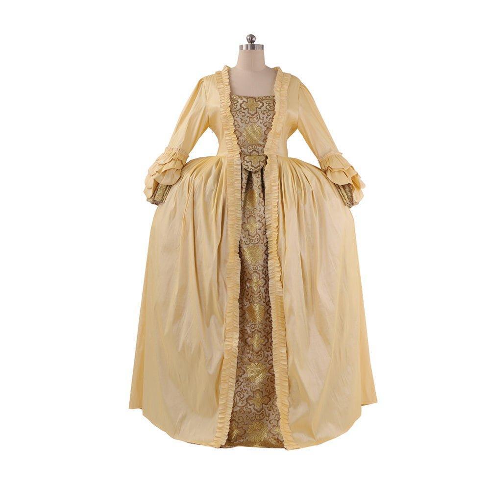 18th Century Rococo Apricot Dress - Deluxe Brocade Gown with Chest Floral - Astricos