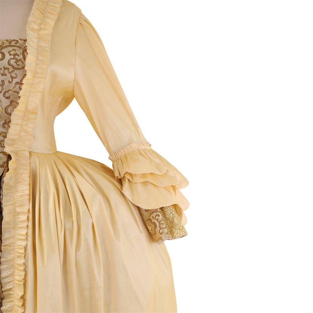 18th Century Rococo Apricot Dress - Deluxe Brocade Gown with Chest Floral - Astricos