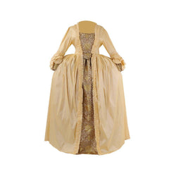 18th Century Rococo Apricot Dress - Deluxe Brocade Gown with Chest Floral - Astricos