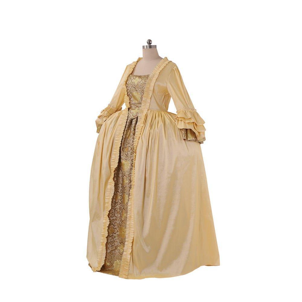 18th Century Rococo Apricot Dress - Deluxe Brocade Gown with Chest Floral - Astricos