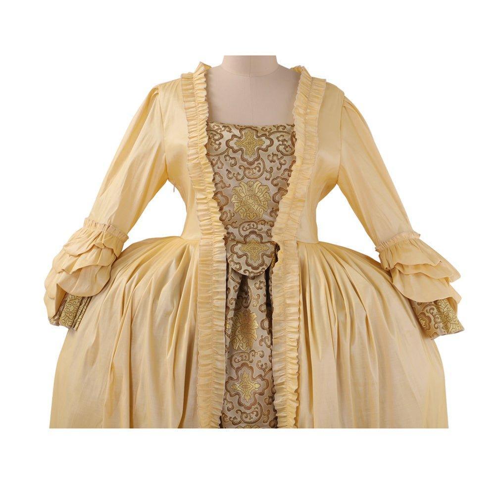 18th Century Rococo Apricot Dress - Deluxe Brocade Gown with Chest Floral - Astricos