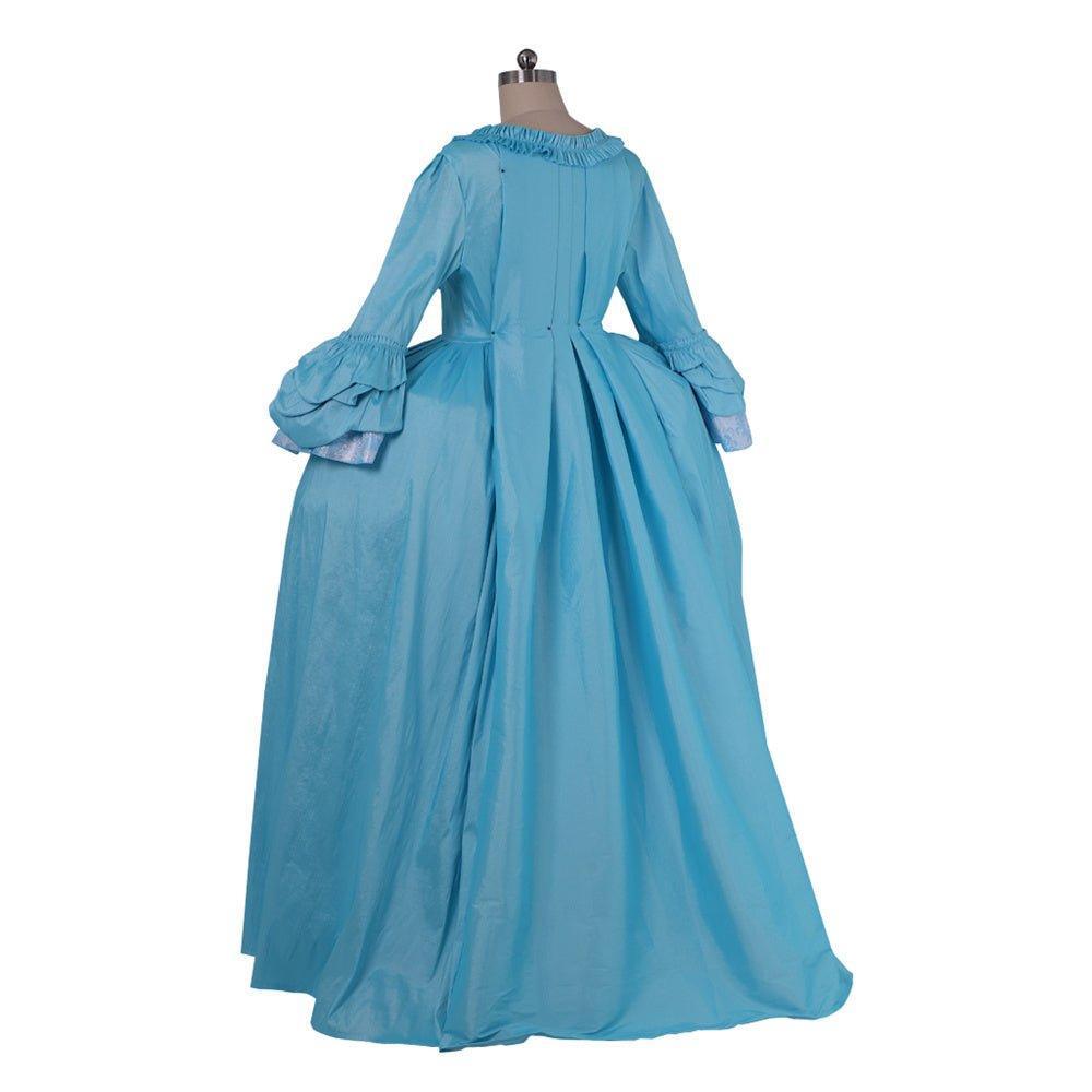 18th Century Rococo Azure Gown - Exquisite Embroidered Brocade Dress with Lace by Astricos - Astricos