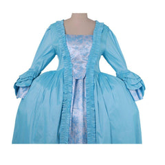 18th Century Rococo Azure Gown - Exquisite Embroidered Brocade Dress with Lace by Astricos - Astricos