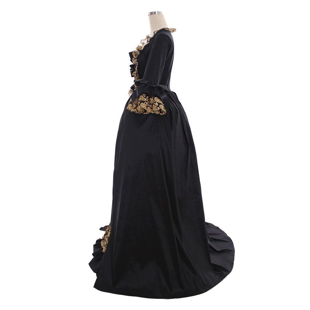 18th Century Rococo Black Dress: Exquisite Astricos Cosplay Costume with Golden Lace - Astricos