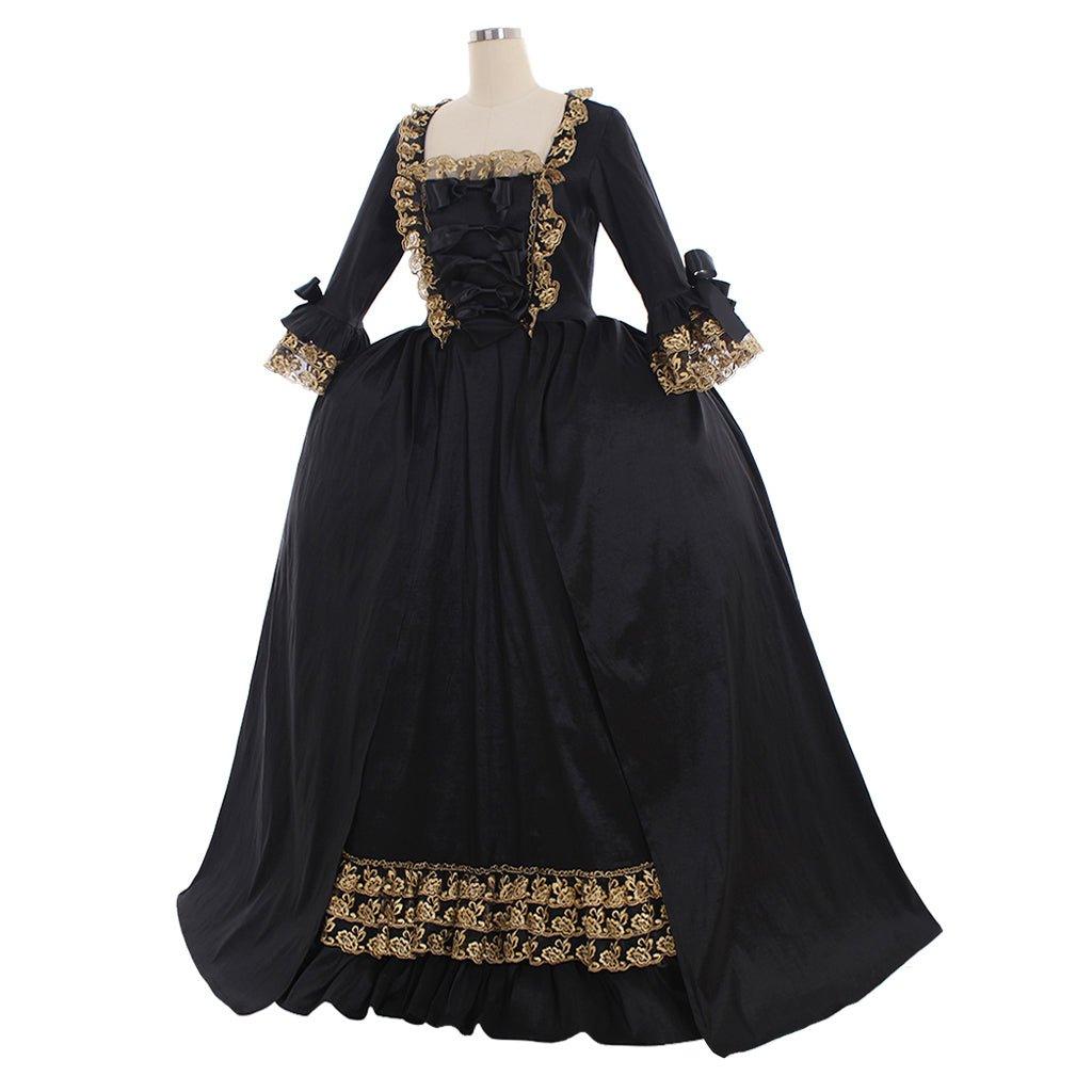 18th Century Rococo Black Dress: Exquisite Astricos Cosplay Costume with Golden Lace - Astricos