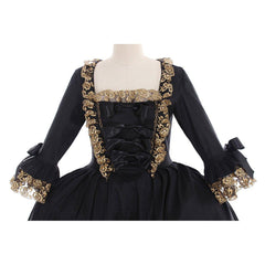 18th Century Rococo Black Dress: Exquisite Astricos Cosplay Costume with Golden Lace - Astricos