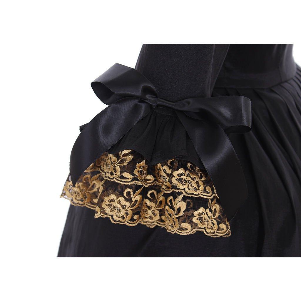 18th Century Rococo Black Dress: Exquisite Astricos Cosplay Costume with Golden Lace - Astricos