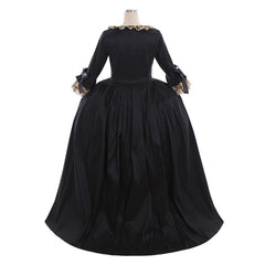 18th Century Rococo Black Dress: Exquisite Astricos Cosplay Costume with Golden Lace - Astricos