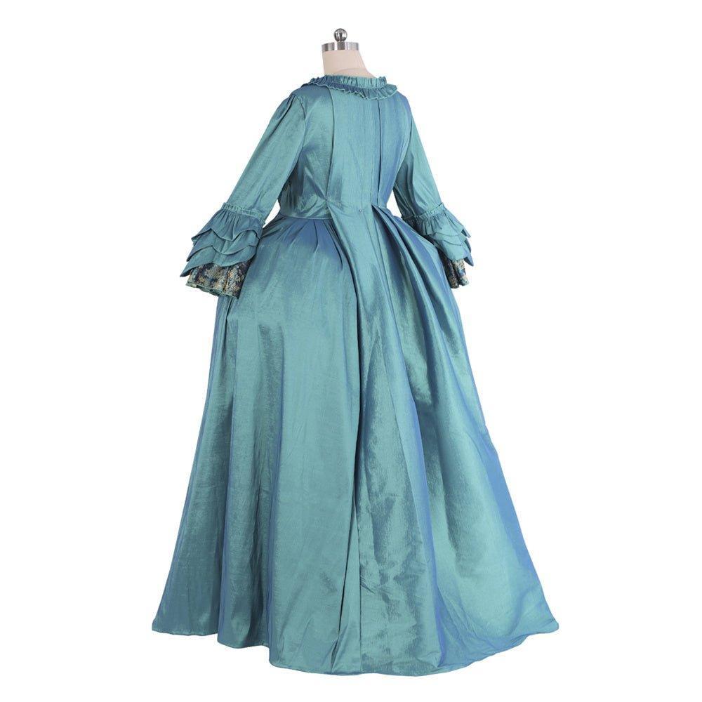 18th Century Rococo Blue Gown - Astricos Deluxe Deep Blue Brocade with Intricate Embroidery and Lace - Astricos