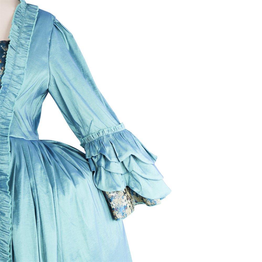 18th Century Rococo Blue Gown - Astricos Deluxe Deep Blue Brocade with Intricate Embroidery and Lace - Astricos