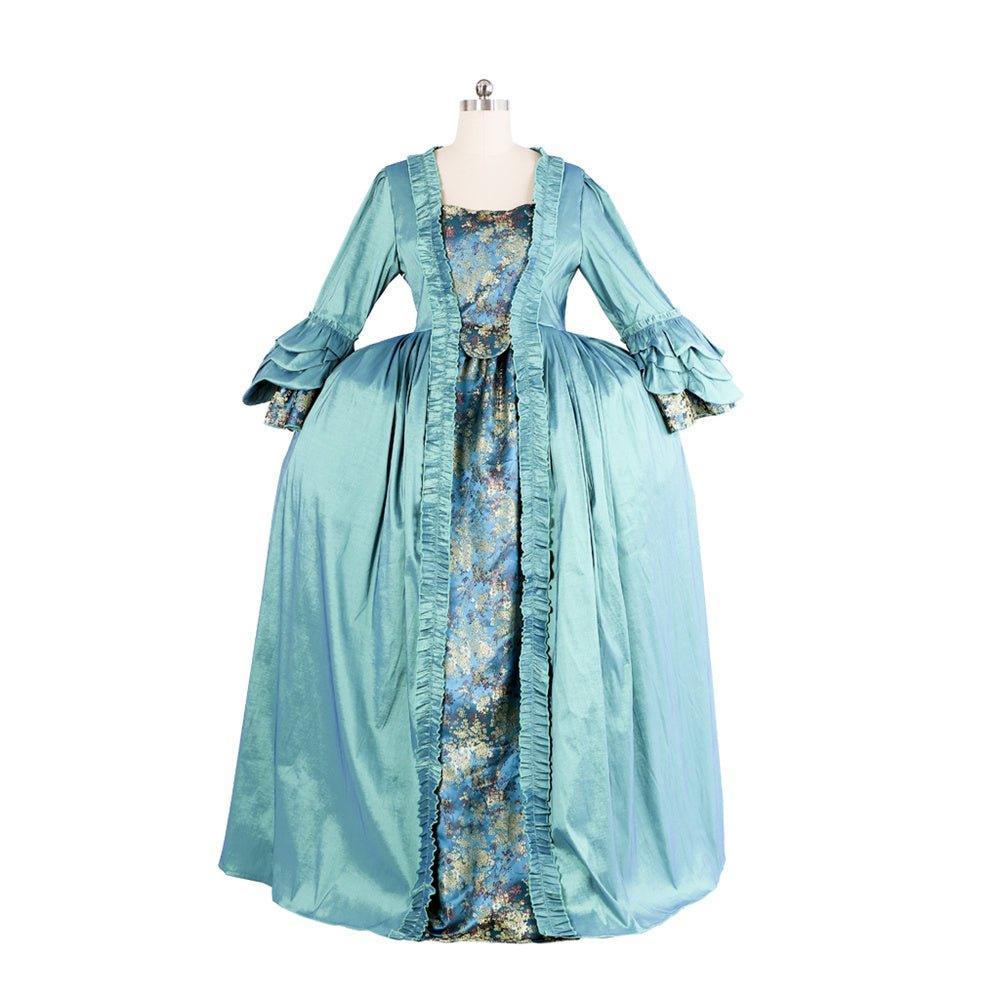 18th Century Rococo Blue Gown - Astricos Deluxe Deep Blue Brocade with Intricate Embroidery and Lace - Astricos