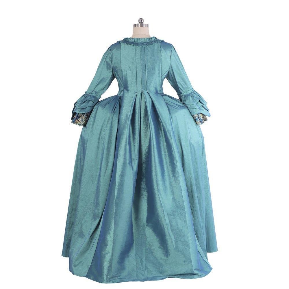 18th Century Rococo Blue Gown - Astricos Deluxe Deep Blue Brocade with Intricate Embroidery and Lace - Astricos