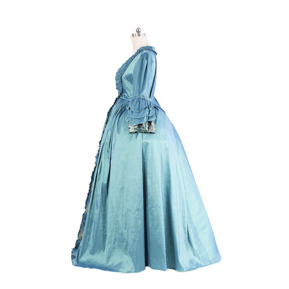 18th Century Rococo Blue Gown - Astricos Deluxe Deep Blue Brocade with Intricate Embroidery and Lace - Astricos