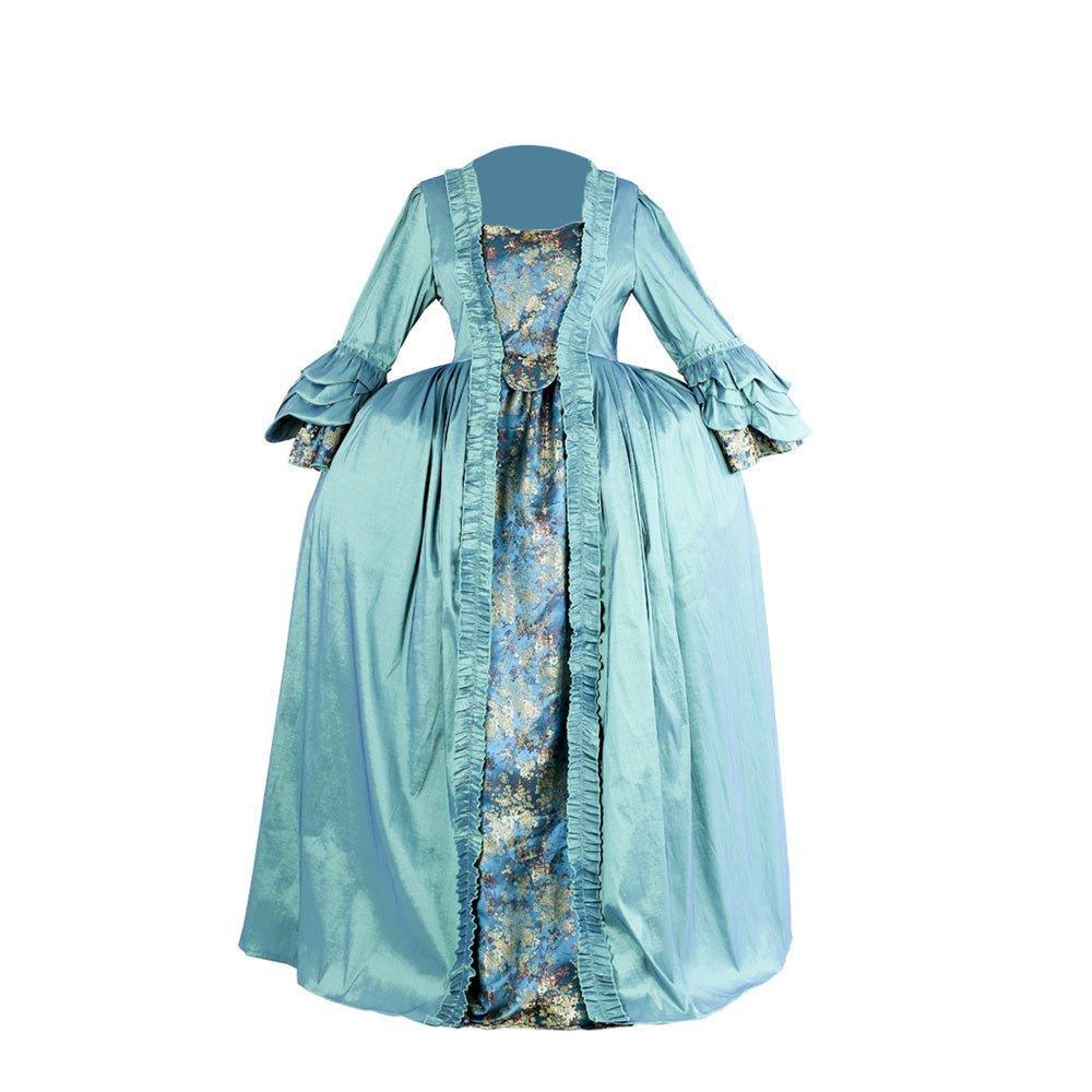 18th Century Rococo Blue Gown - Astricos Deluxe Deep Blue Brocade with Intricate Embroidery and Lace - Astricos