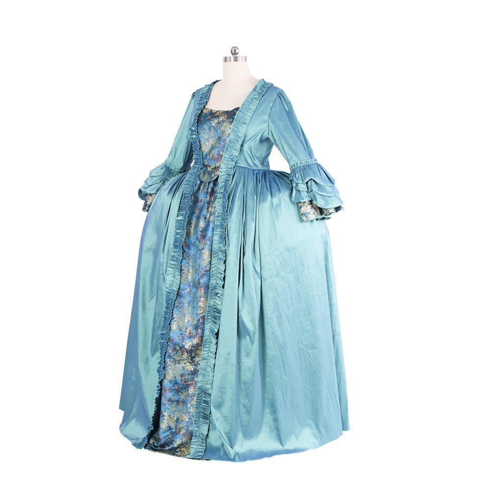 18th Century Rococo Blue Gown - Astricos Deluxe Deep Blue Brocade with Intricate Embroidery and Lace - Astricos