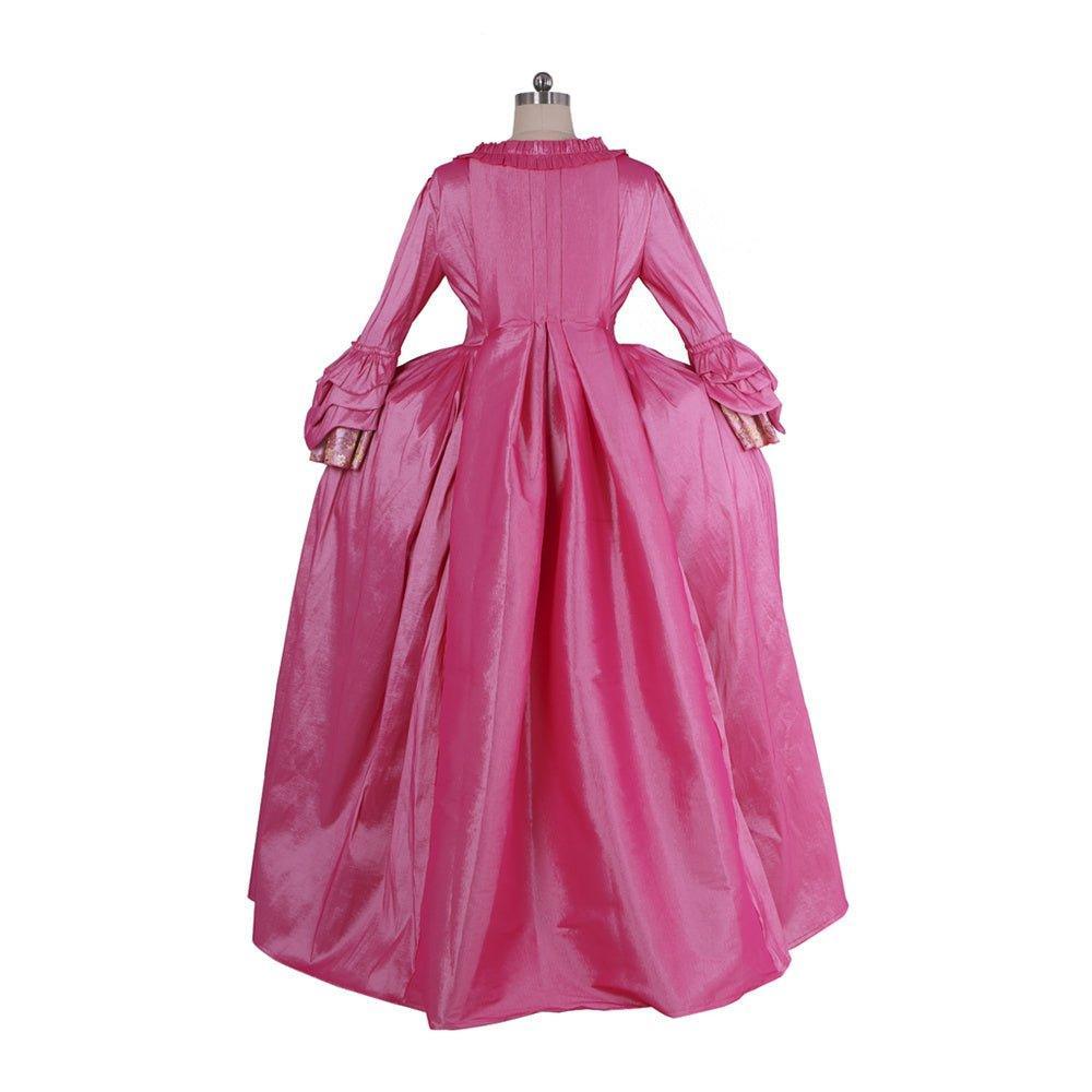 18th Century Rococo Pink Dress - Exquisite Embroidered Long Sleeve Gown with Delicate Floral Detailing - Astricos