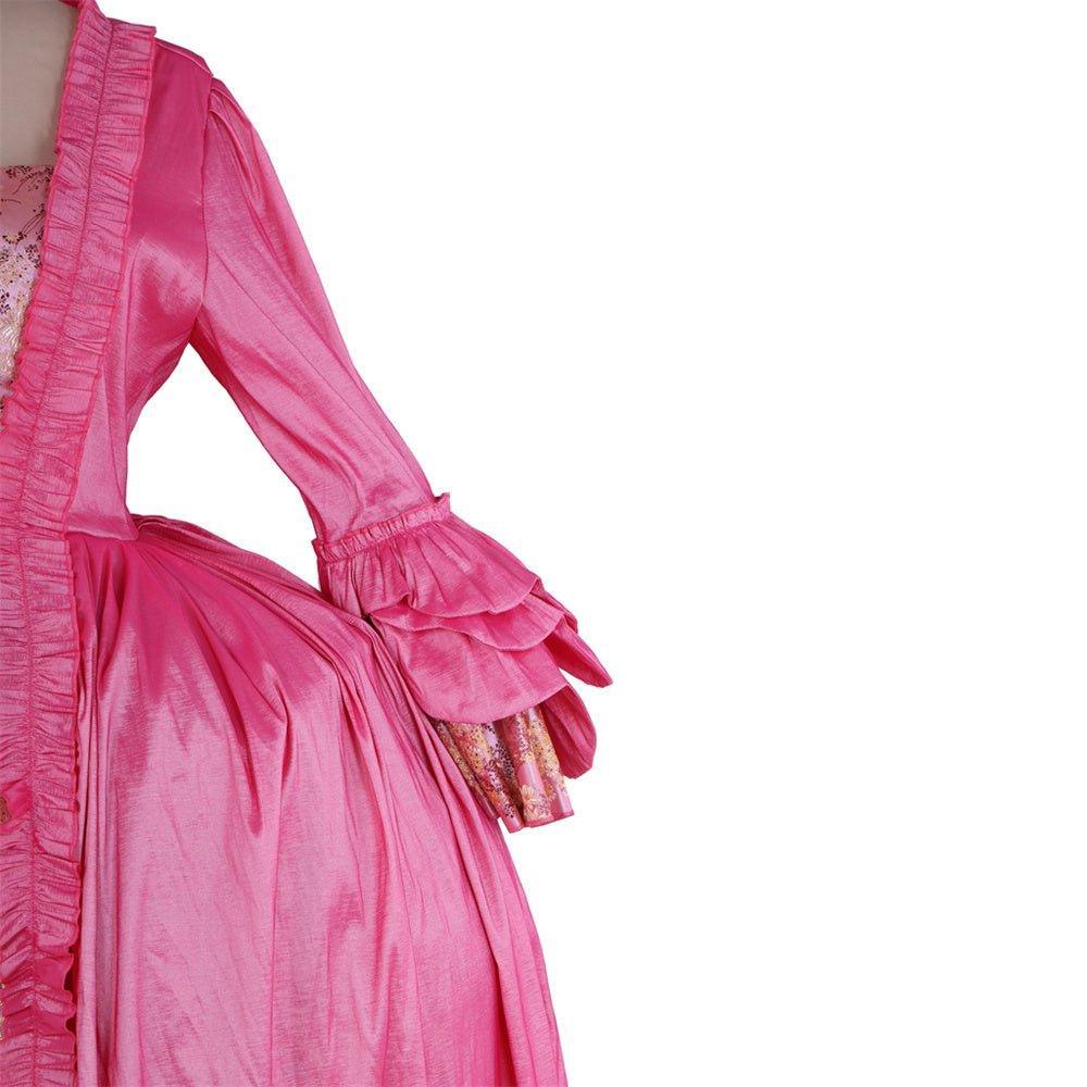 18th Century Rococo Pink Dress - Exquisite Embroidered Long Sleeve Gown with Delicate Floral Detailing - Astricos