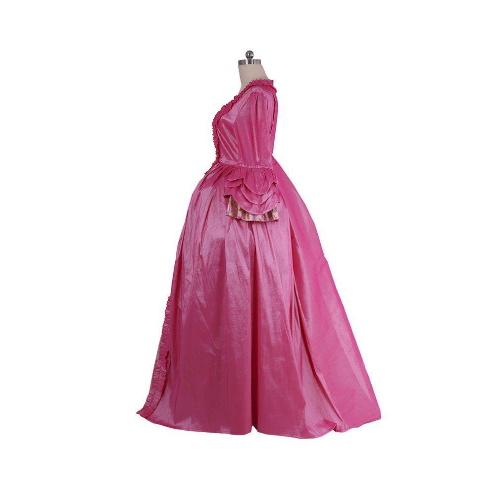 18th Century Rococo Pink Dress - Exquisite Embroidered Long Sleeve Gown with Delicate Floral Detailing - Astricos