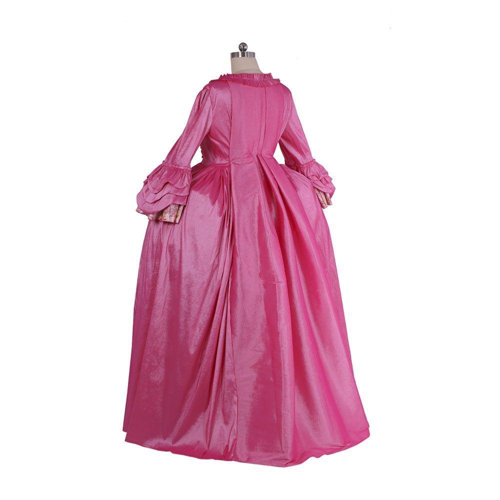 18th Century Rococo Pink Dress - Exquisite Embroidered Long Sleeve Gown with Delicate Floral Detailing - Astricos