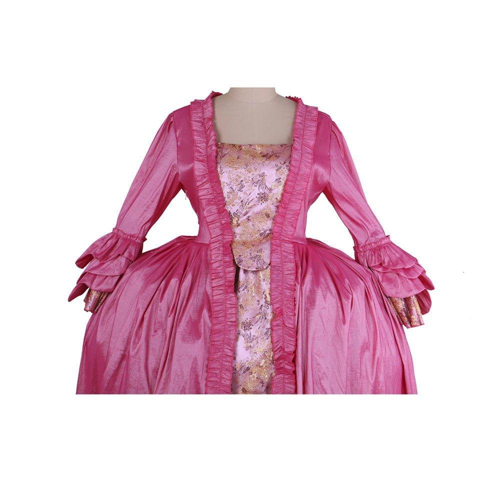 18th Century Rococo Pink Dress - Exquisite Embroidered Long Sleeve Gown with Delicate Floral Detailing - Astricos