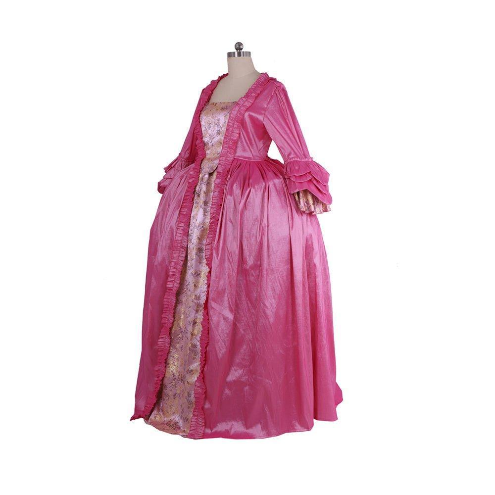 18th Century Rococo Pink Dress - Exquisite Embroidered Long Sleeve Gown with Delicate Floral Detailing - Astricos