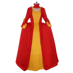 18th Century Inspired Astricos Red and Yellow Rococo Dress - A Vibrant Costume for History Enthusiasts - Astricos