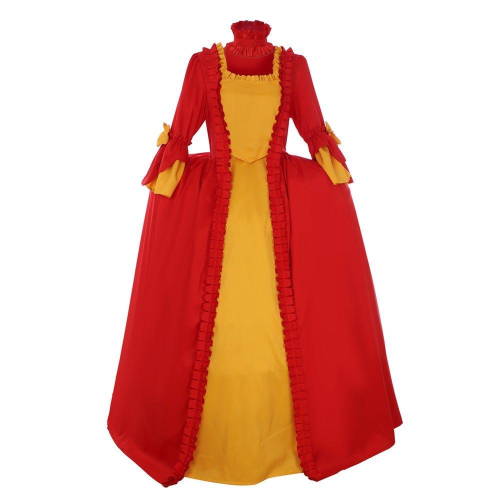 18th Century Inspired Astricos Red and Yellow Rococo Dress - A Vibrant Costume for History Enthusiasts - Astricos