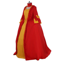 18th Century Inspired Astricos Red and Yellow Rococo Dress - A Vibrant Costume for History Enthusiasts - Astricos