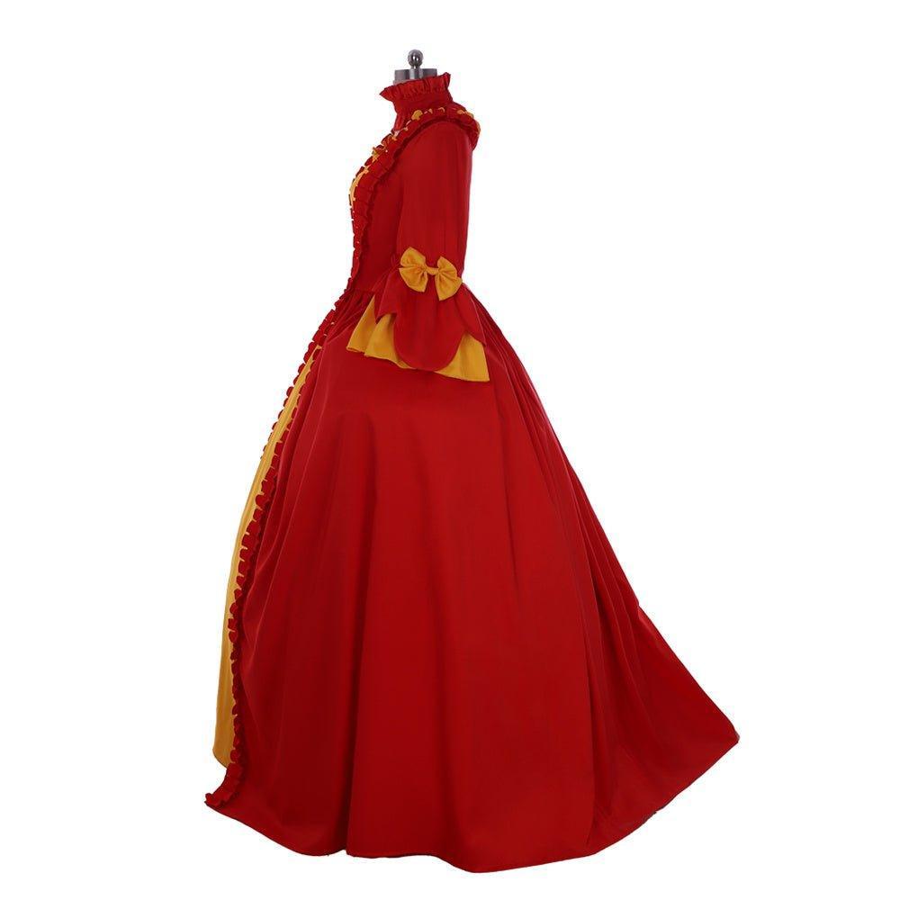 18th Century Inspired Astricos Red and Yellow Rococo Dress - A Vibrant Costume for History Enthusiasts - Astricos