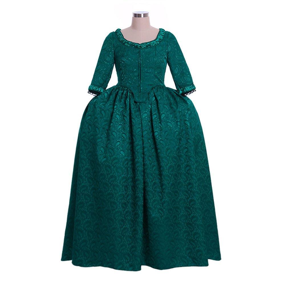 18th Century Inspired - Astricos Marie Antoinette Style Green Brocade Dress - Astricos