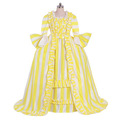 18th Century Rococo Striped Dress - Vibrant Yellow and White with Ruffles and Pleats by Astricos - Astricos