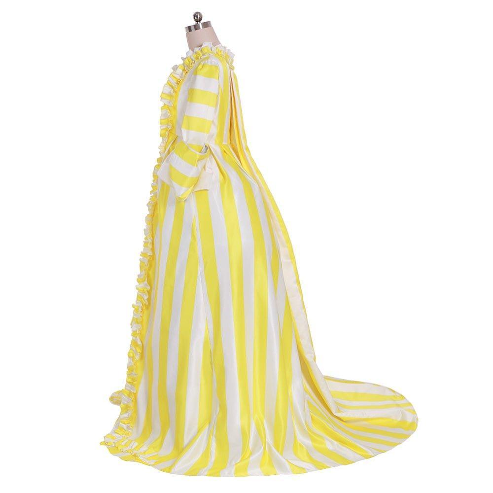 18th Century Rococo Striped Dress - Vibrant Yellow and White with Ruffles and Pleats by Astricos - Astricos