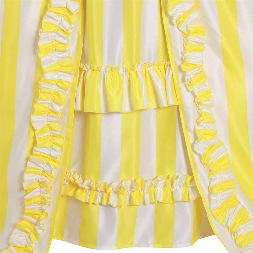 18th Century Rococo Striped Dress - Vibrant Yellow and White with Ruffles and Pleats by Astricos - Astricos