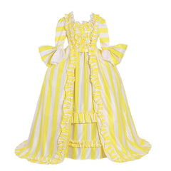 18th Century Rococo Striped Dress - Vibrant Yellow and White with Ruffles and Pleats by Astricos - Astricos