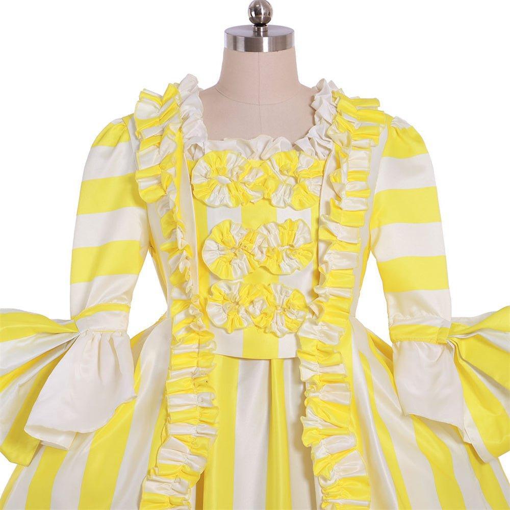 18th Century Rococo Striped Dress - Vibrant Yellow and White with Ruffles and Pleats by Astricos - Astricos