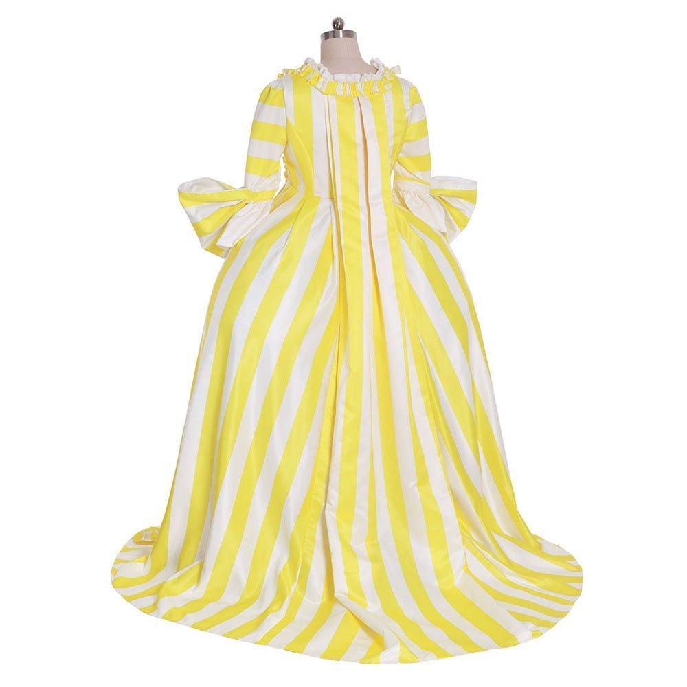 18th Century Rococo Striped Dress - Vibrant Yellow and White with Ruffles and Pleats by Astricos - Astricos