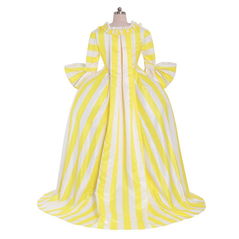 18th Century Rococo Striped Dress - Vibrant Yellow and White with Ruffles and Pleats by Astricos - Astricos