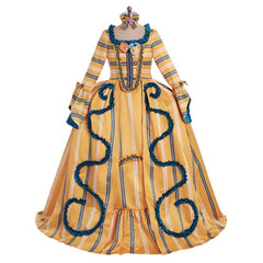 18th Century Rococo Yellow Wedding Gown - Exquisite Striped Elegance with Blue Florals - Astricos