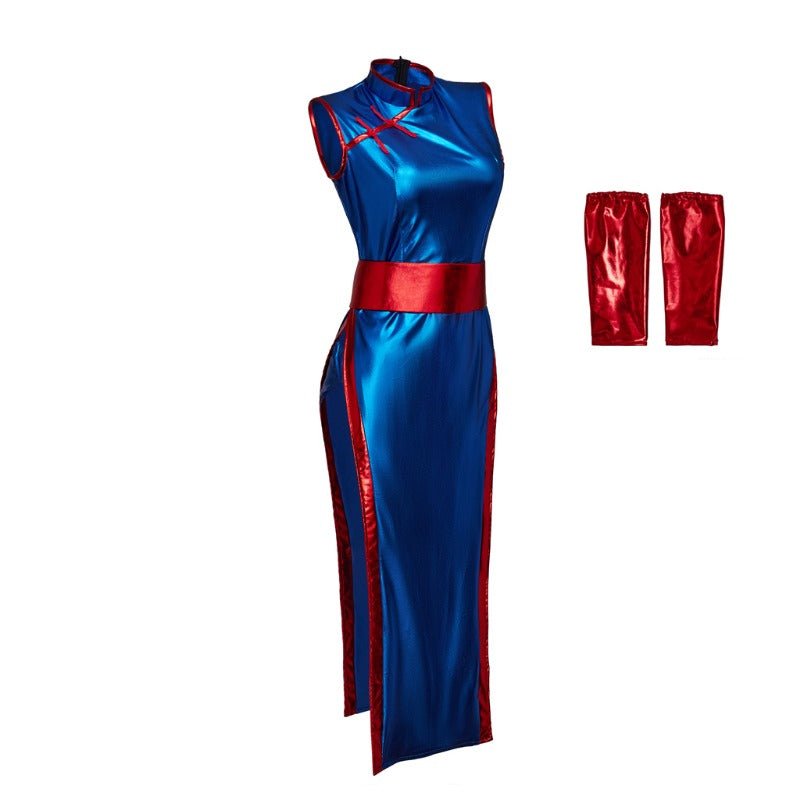 2023 Astricos Cosplay Costume - Alluring Blue Cheongsam Set for Goku's Wife Anime Enthusiasts - Astricos