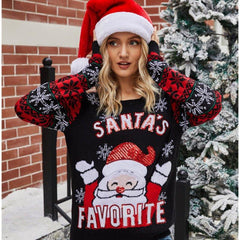 2023 Astricos Women's Christmas Santa Embroidered Pullover Sweater - Festive Crew Neck Knitted Sweater for Women - Astricos