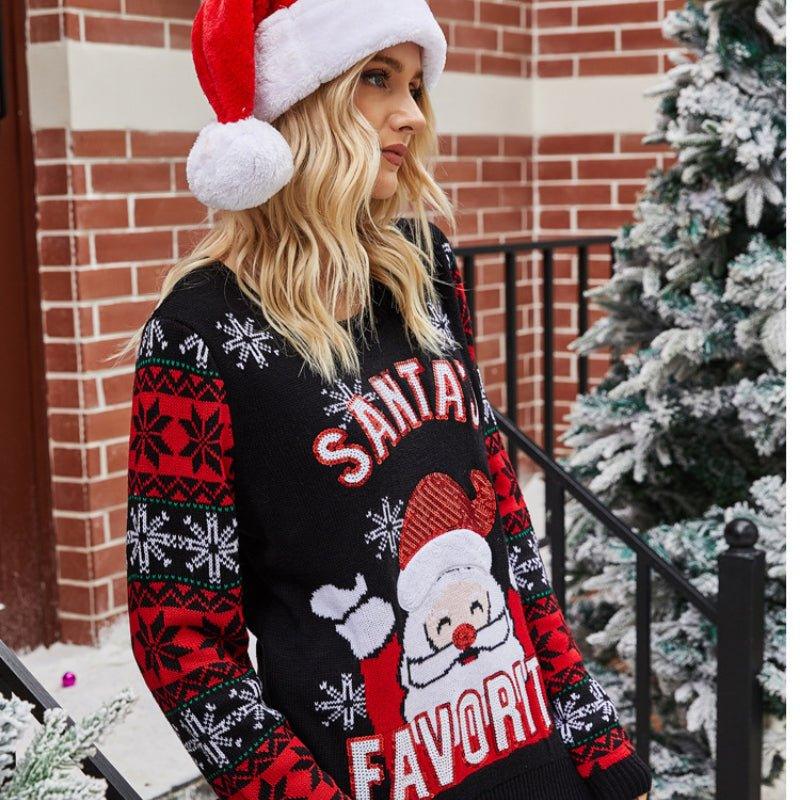 2023 Astricos Women's Christmas Santa Embroidered Pullover Sweater - Festive Crew Neck Knitted Sweater for Women - Astricos